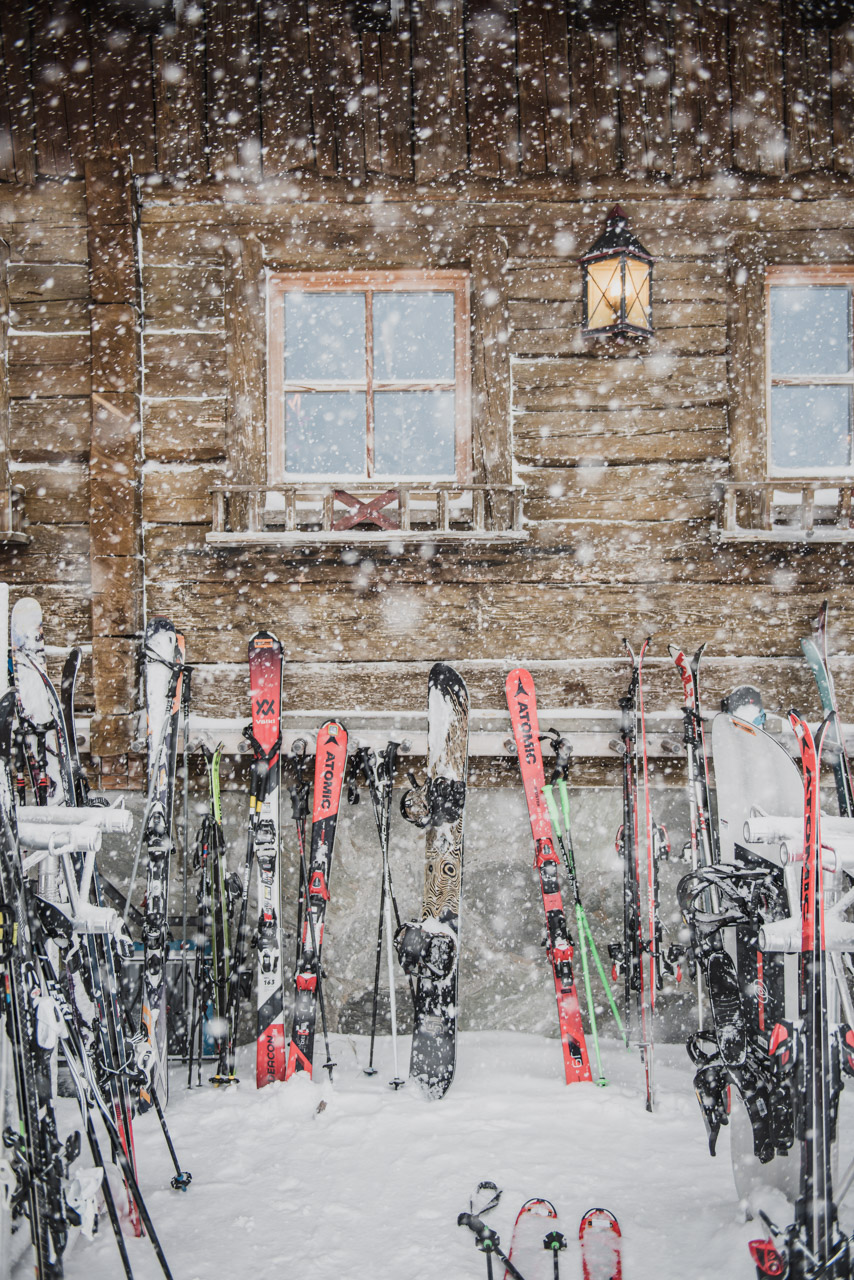 Snowfall chalet alps skiing